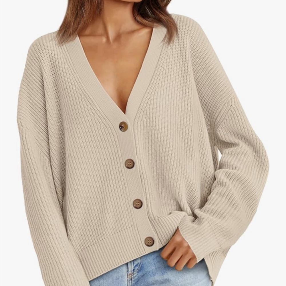 LILLUSORY Elegant Cream Button-Up Cardigan Cottagecore Size L